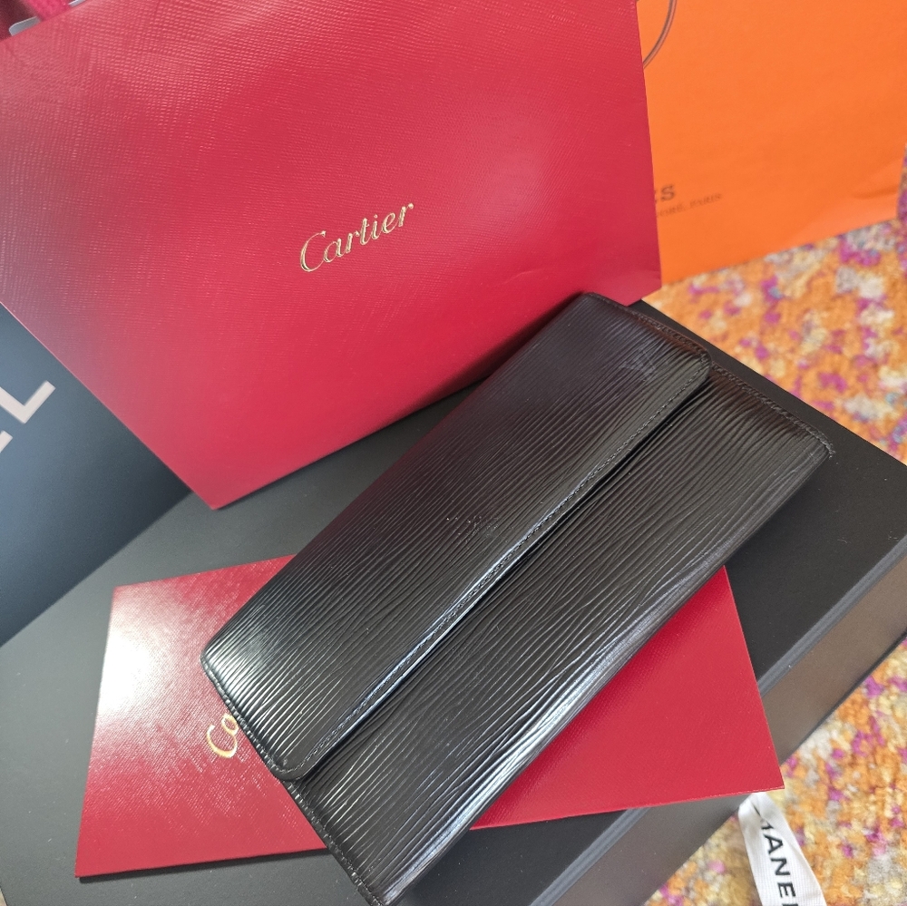 Authentic Louis Vuitton Black Epi Trifold Wallet